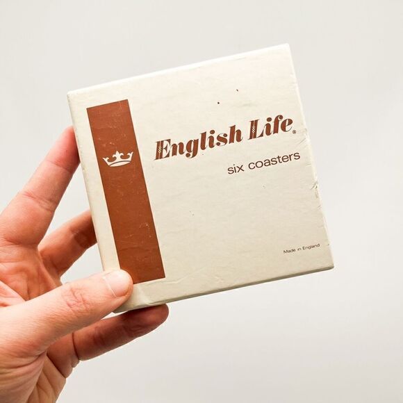 Vintage English Life Hollyhocks Acrylic Cork Back Coaster Set of 6 Original Box - Picture 7 of 9